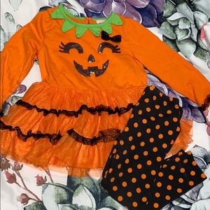 babygirl little lass pumpkin outfit set - size 4t